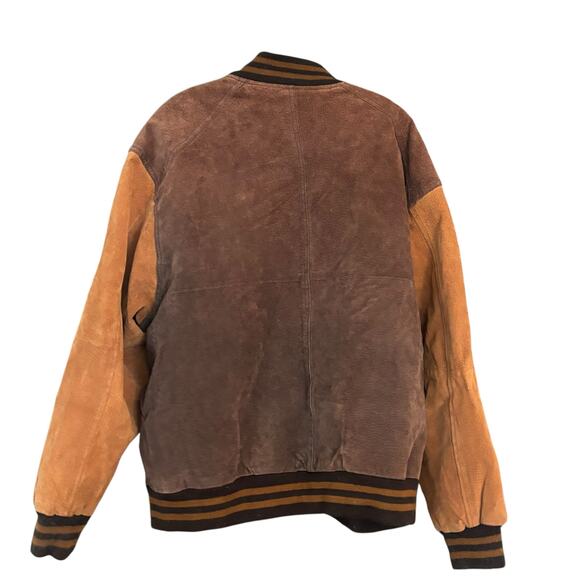 Basic Editions Varsity Jacket Vintage XL 90s Bomber Leather Suede Brown Zip up - Picture 7 of 12